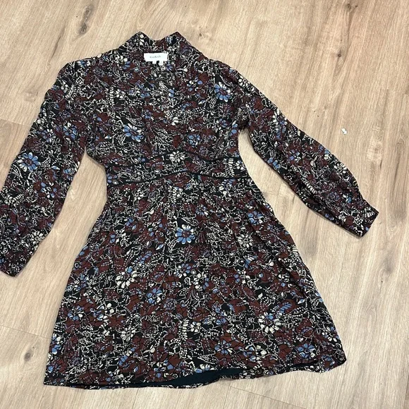 ba&sh Brown and Blue Floral Long Sleeve Dress - Picture 1 of 4